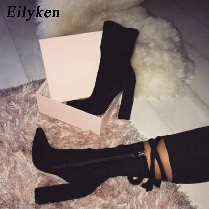 Flock Ankle Boots Women For Autumn Winter Fashion Pointed