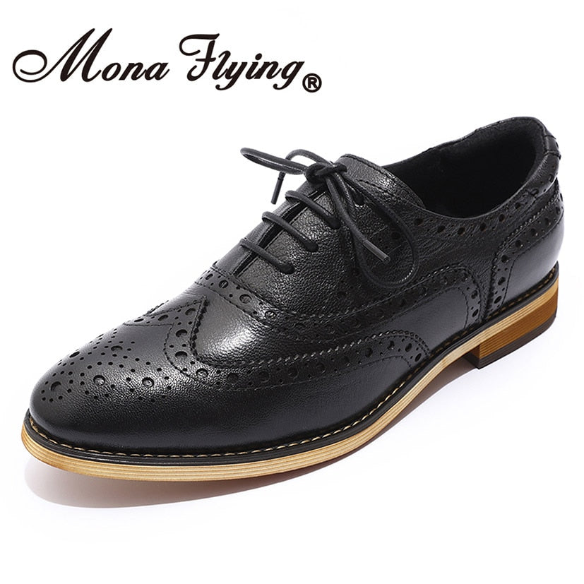 Mona Flying Women Genuine Leather Oxfords Shoes Handmade Leisure