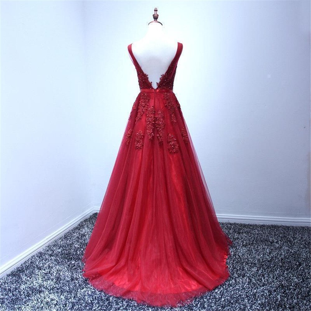 Homecoming Dresses: Women Elegant V Neck Tulle Sleeveless Lace Bridesmaid Dress
