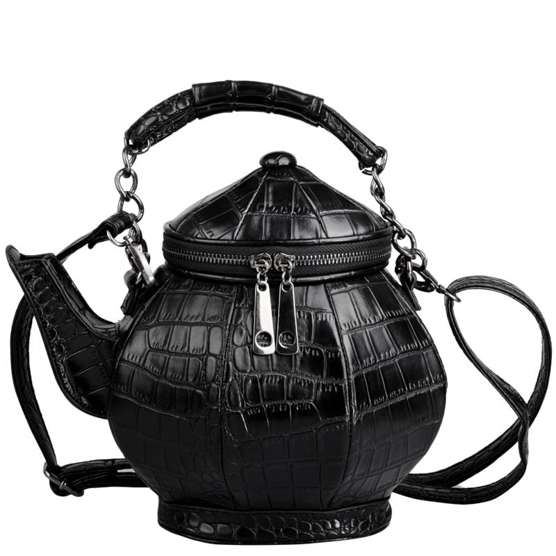 Fashion Funny Teapot Shaped Handbag Women Stone Pattern Leather Single