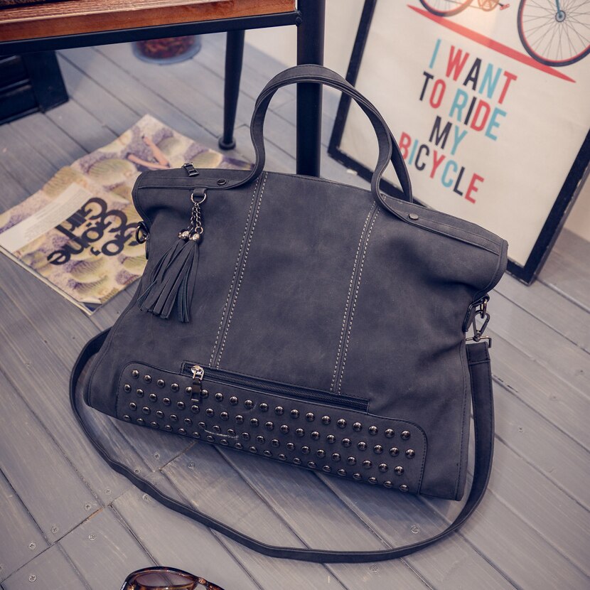 Fashion Rivet Women Handbags High Quality Nubuck Leather Ladies Hand Bags