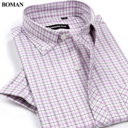 Men Classic Style Non-Iron Oxford Shirts Plaid/Striped Short