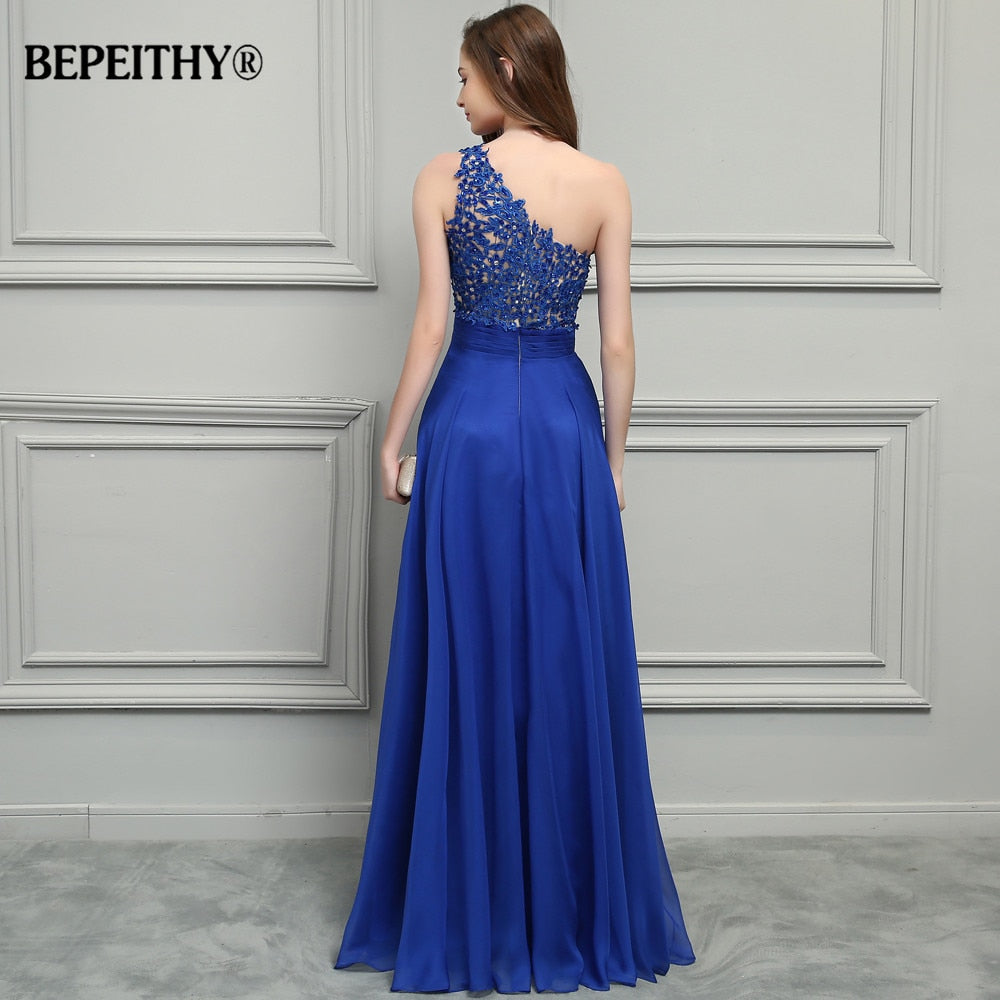 Homecoming Dresses: Long Prom Dresses One Shoulder Lace Vintage Evening Dress