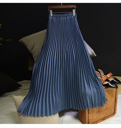 Womens Fashion Pleated Midi Long Skirt Female Korean Japanese Casual High Waist