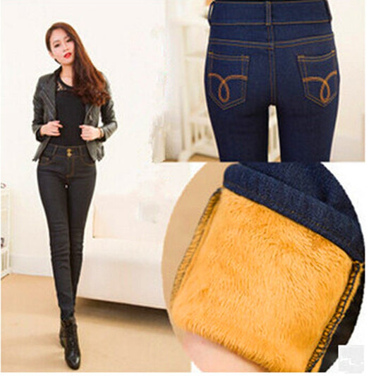 Winter Jeans Women Fleeces Inside Thickening Denim Pants