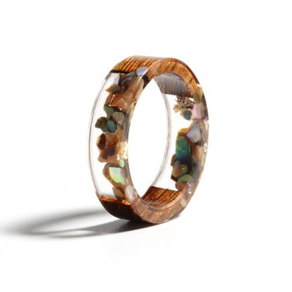 Wood Resin Ring Transparent Epoxy Resin Ring Fashion Handmade Dried Flower