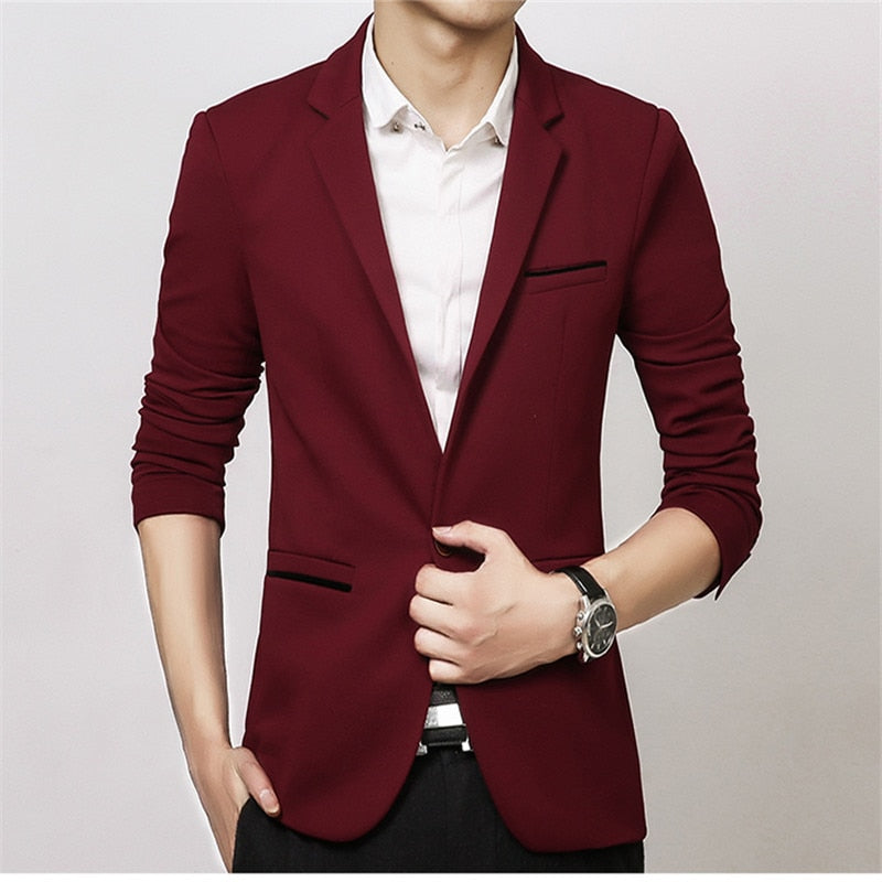 Men Blazer Spring Fashion Brand Slim Fit Men