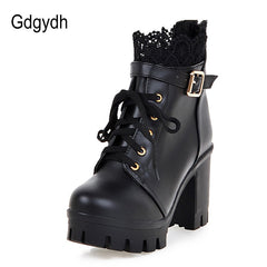 Lace Ankle Boots Thick High Heels Women Boots Lacing