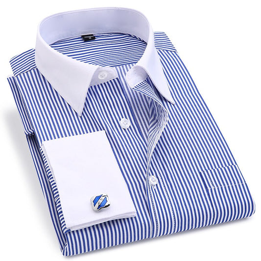 Striped For Men French Cufflinks Casual Dress Shirts