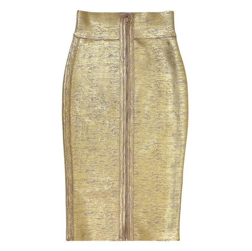 Women Summer Fashion Gold Bronzing Midi Bandage Skirt