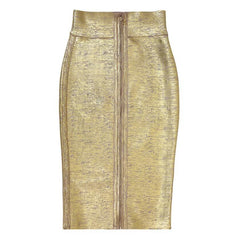 Newest Women Summer Fashion Sexy Gold Bronzing Midi Bandage Skirt