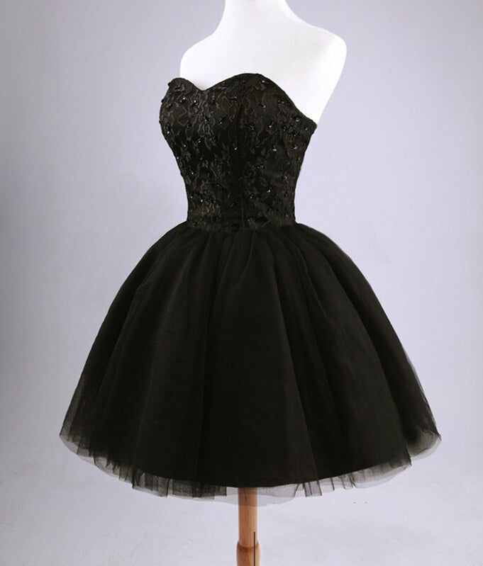 elegant women short prom dress black lace up princess sweetheart beading fashion
