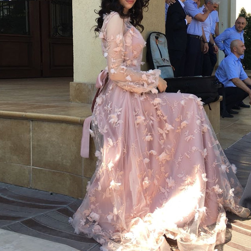 Homecoming Dresses: Sleeves Flower Formal Evening Dresses Long Fashion