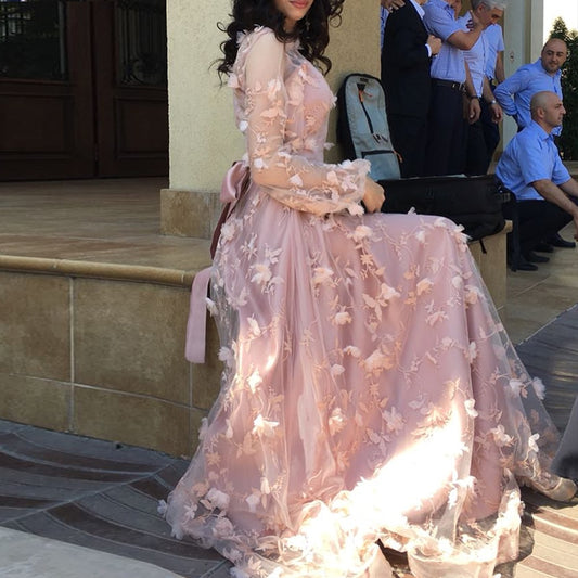 Homecoming Dresses: Sleeves Flower Formal Evening Dresses Long Fashion