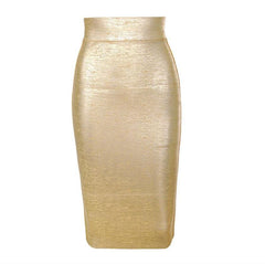 Women Summer Fashion Gold Bronzing Midi Bandage Skirt