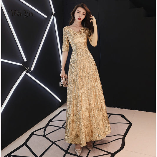 Evening wear Dresses: Red Evening Dresses Long Elegant V-neck A-line