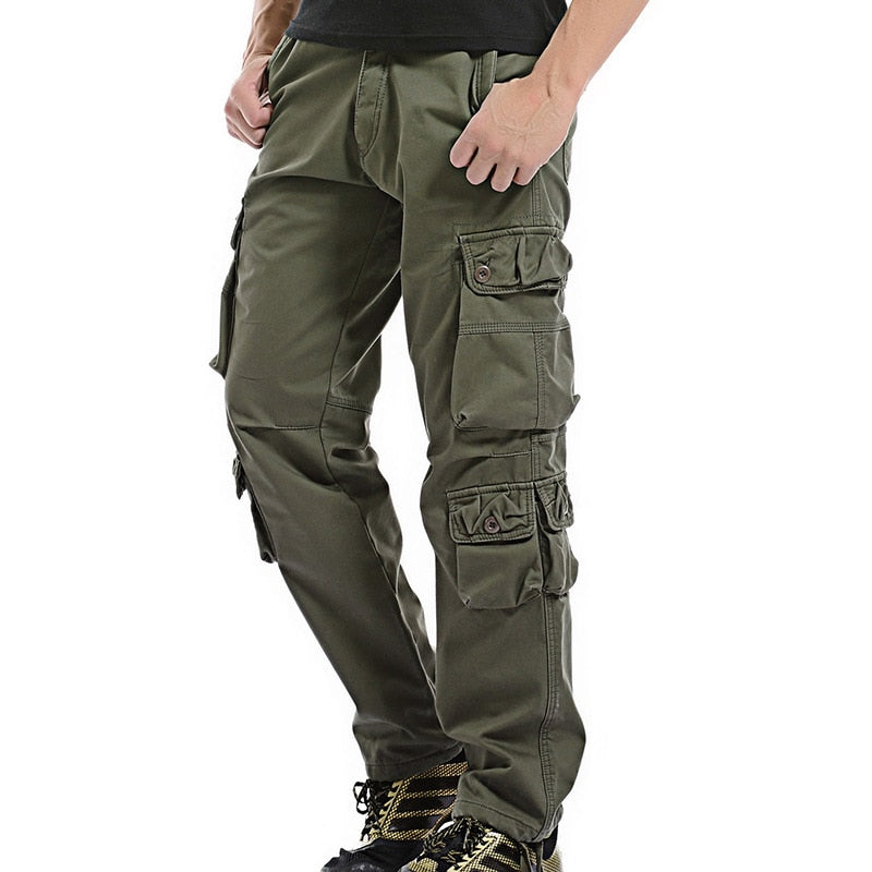 Winter Fleece Men Cargo Pants Loose Fit Multi-pocket Male