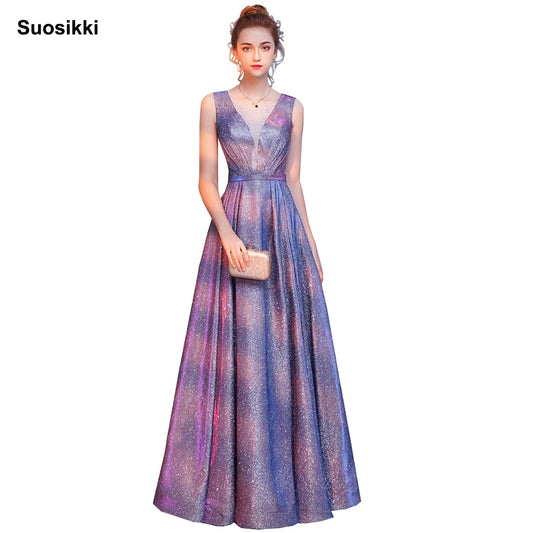 Homecoming Dresses: V Neck High Split Tulle Sleeveless Evening Gown A-Line Lace Up