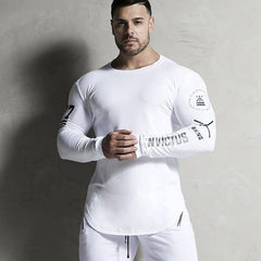 Long Sleeve Shirt Male Casual Fashion Skinny T-Shirt Gym Fitness Workout