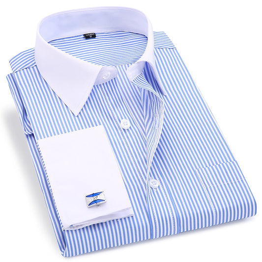 High Quality Striped For Men French Cufflinks Casual Dress Shirts