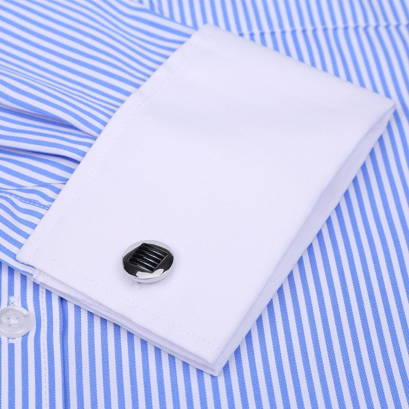 Striped For Men French Cufflinks Casual Dress Shirts