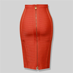 High Quality Black Red Blue Orange Zipper Bodycon Rayon Bandage Skirt Day Party