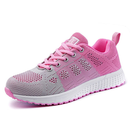 Women Casual Shoes Fashion Breathable Walking Mesh Lace Up Flat Shoes
