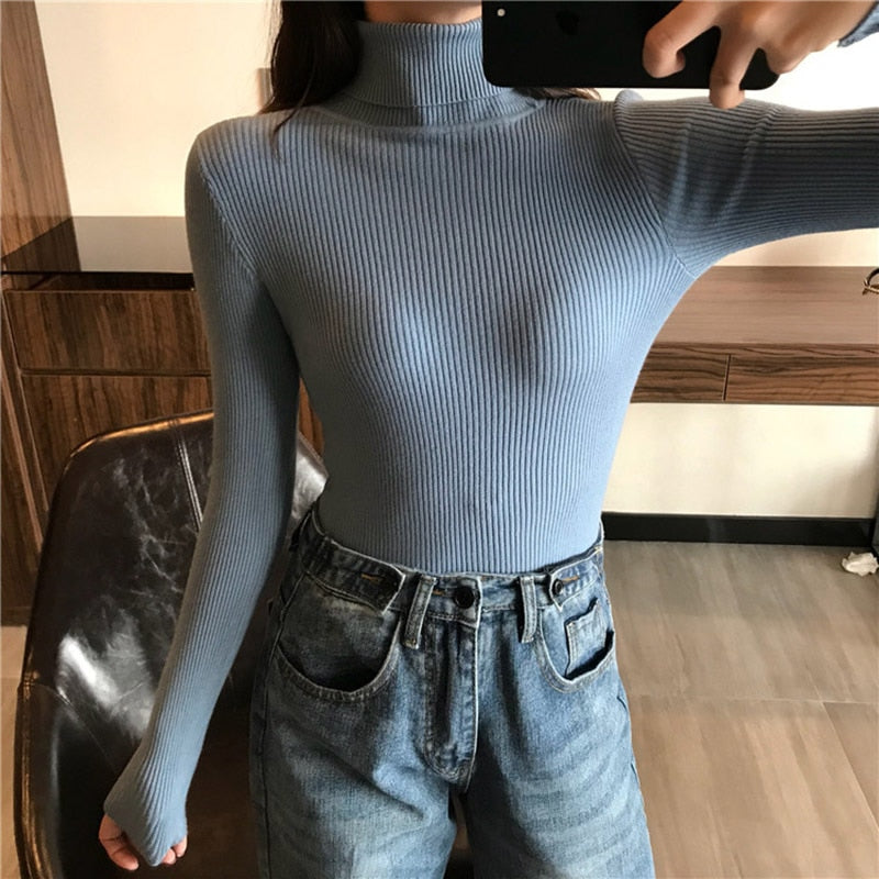 Winter Thick Sweater Women Knitted Ribbed Pullover Sweater Long Sleeve