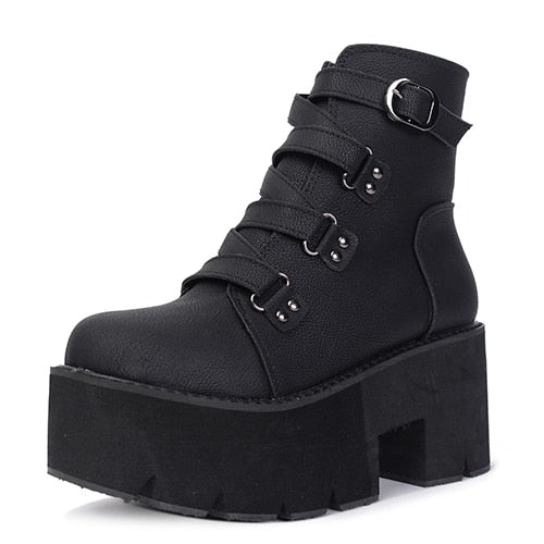 Spring Autumn Ankle Boots Women Platform Boots Rubber Sole Buckle