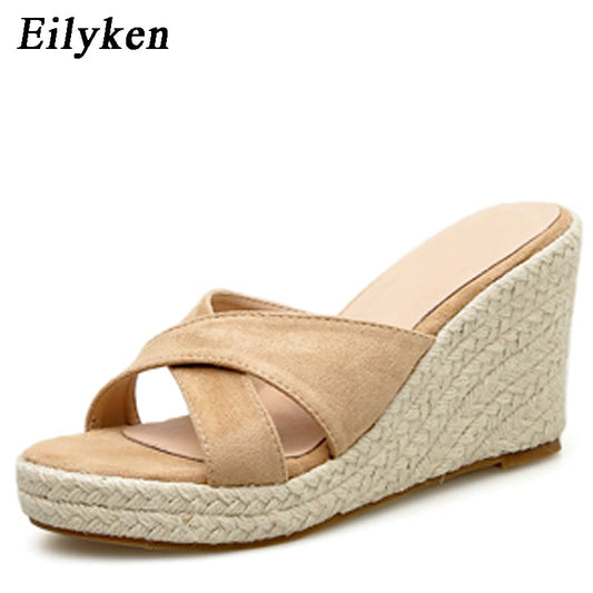 Wedges Sandals Fashion Open Toe Straw Braid Rome Slipper Size 34-39 Female