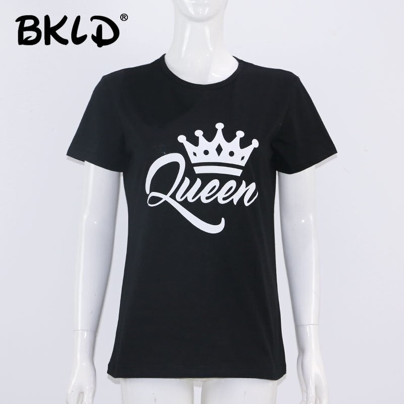 King Queen Couples T Shirt Crown Printing Couple Clothes Summer T-shirt