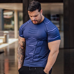 Compression Quick dry T-shirt Men Running Sport Skinny Short Tee Shirt Male