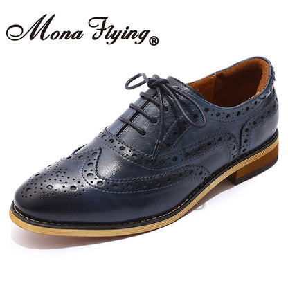 Mona Flying Women Genuine Leather Oxfords Shoes Handmade Leisure
