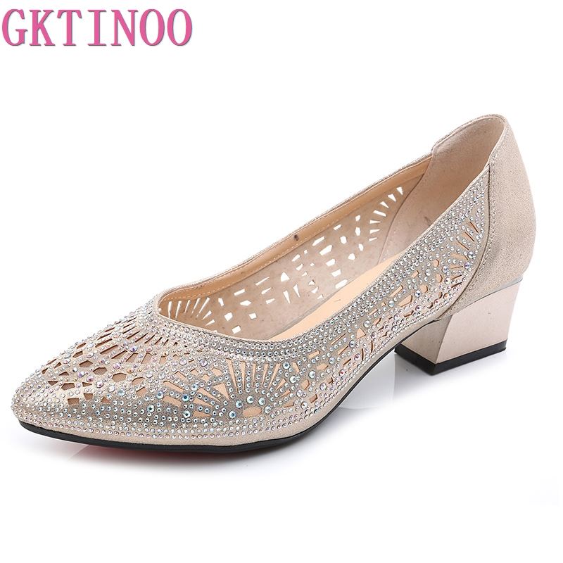 Summer Fashion Pumps Cut-outs Women Crystal Casual Ladies Shoes High Heels