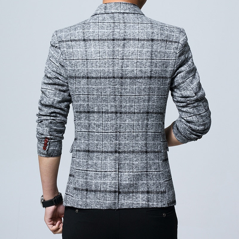 Men Blazers 4XL 5XL Spring British Style Plaid Male Slim Fat Business