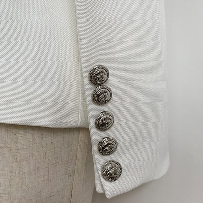 Designer Blazer Women Double Breasted Metal Lion Silver Buttons Pique Blazer Jacket