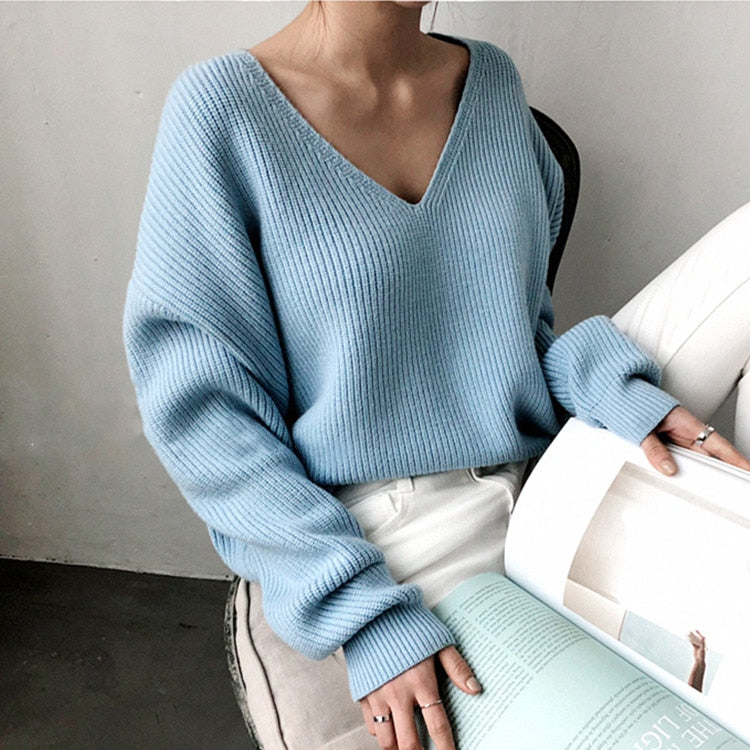 Colorfaith Winter Spring Women's Knitwear V-Neck Minimalist Tops