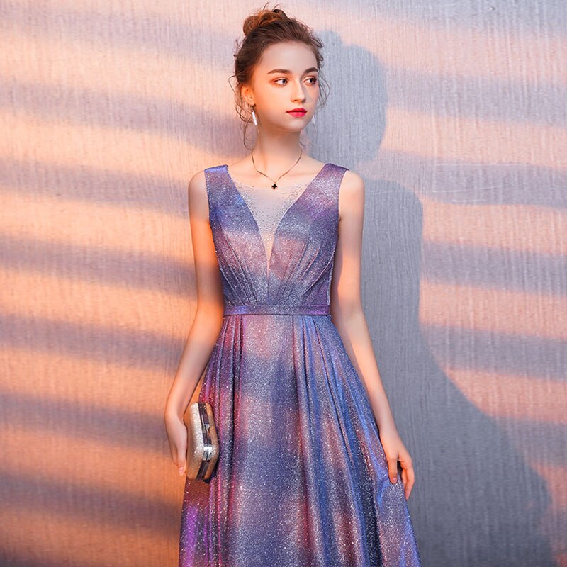 Homecoming Dresses: V Neck High Split Tulle Sleeveless Evening Gown A-Line Lace Up