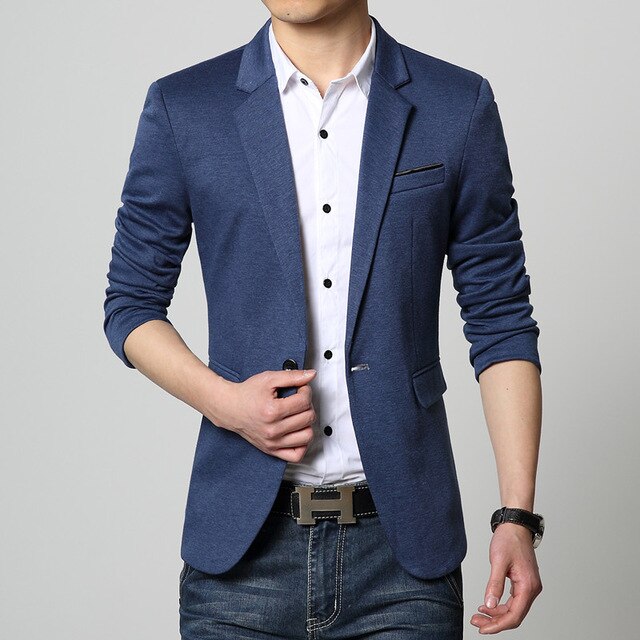 Slim Fit Casual jacket Cotton Men Blazer Jacket Single Button Gray Mens Suit