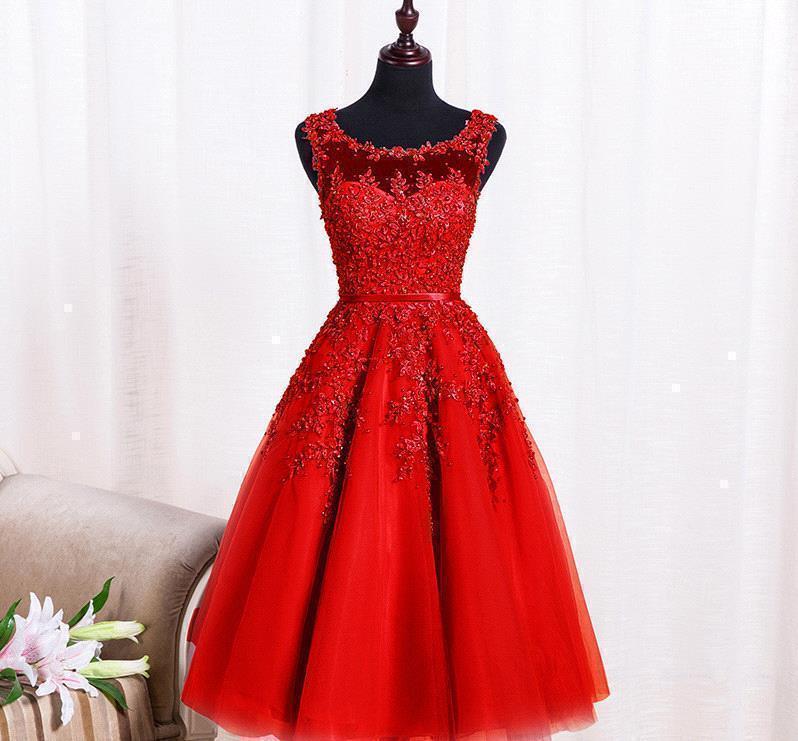 Homecoming Dresses: Lace Short Dress Prom Applique Beaded Prom Gown