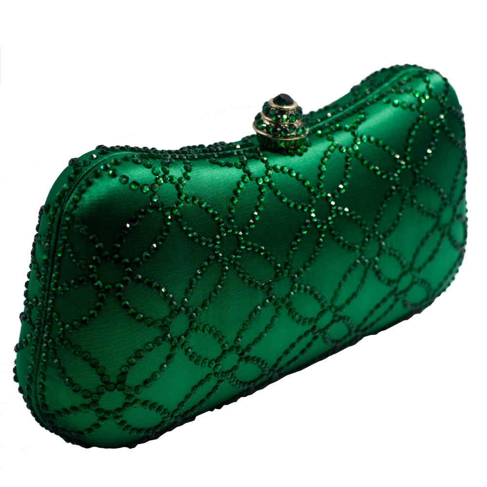 Flower Emerald Dark Green Rhinestone Crystal Clutch Evening Bags for Womens