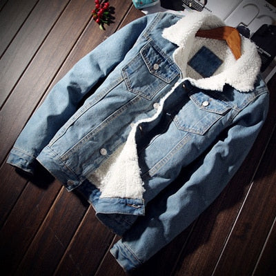 Winter Mens Denim Jackets Fashion Men Fleece Thick Warm Jeans Jacket Men