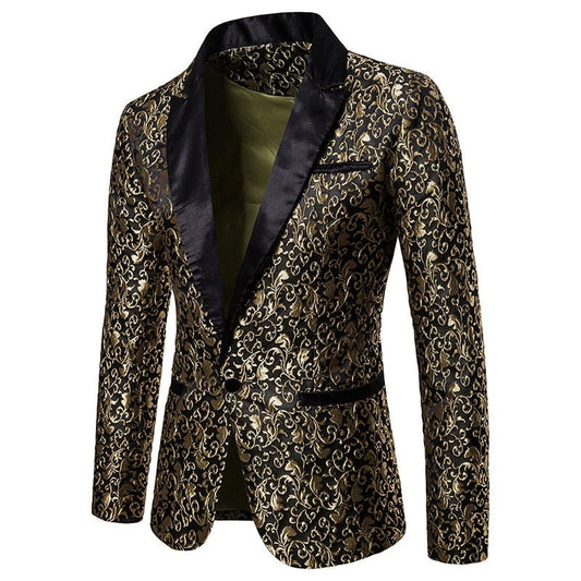 Gold Jacquard Bronzing Floral Blazer Men Brand Mens Patchwork