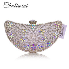 Chaliwini Classic Women Clutch Evening Bag Hollow Out Metal Wedding Sequined