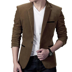 Brand Mens Corduroy Blazers Autumn Spring Fashion Male Slim Fat Casual Suit