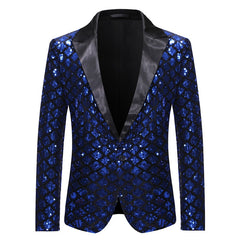 Silver Sequin Plaid Blazer Jacket Men Fashion Slim FIt One Button Dress Suit