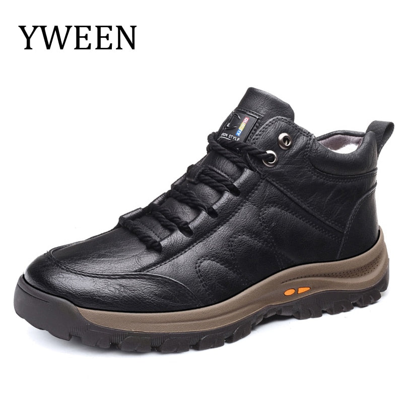 Men Leather Boots Wool Fur Thick Composite Sole Winter Shoes Men
