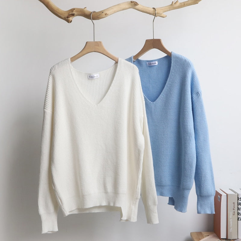 Colorfaith Winter Spring Women's Knitwear V-Neck Minimalist Tops