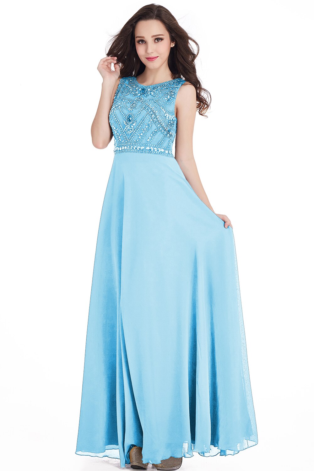 Homecoming Dresses: Prom Dresses A-line Sleeveless Crystals Beaded Elegant
