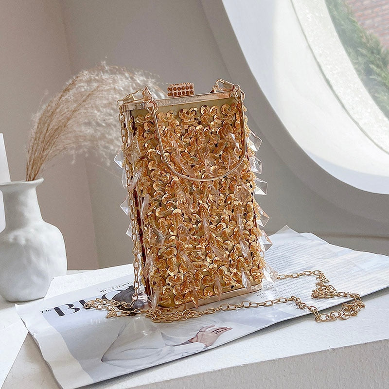 Fashion Crystal blue Clutch Bags Women Designer Party Purse Box Chain Shoulder